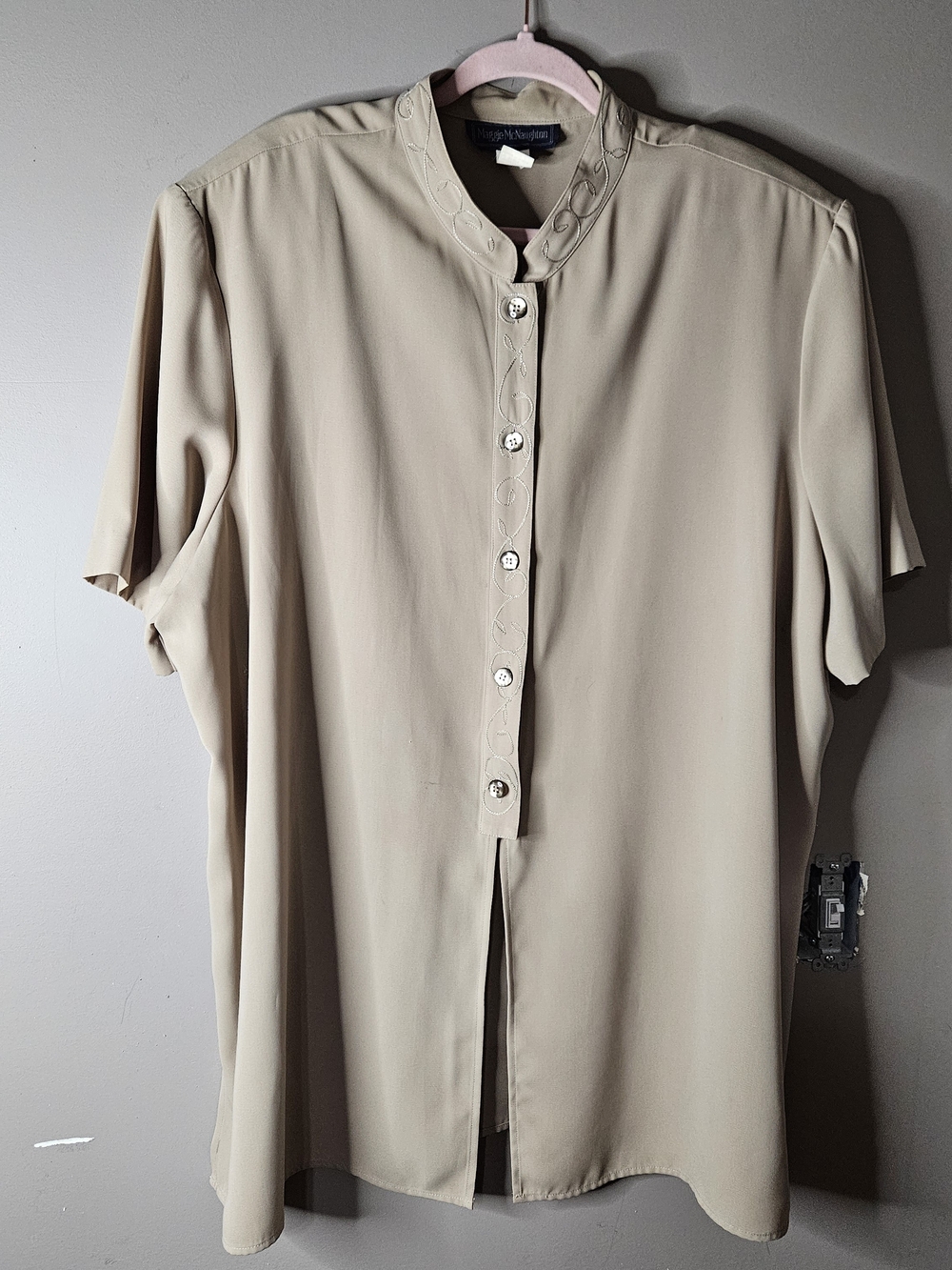 Maggie McMaughton Cottagecore Beige Short-Sleeve Button Front  Shirt Ptp 23"